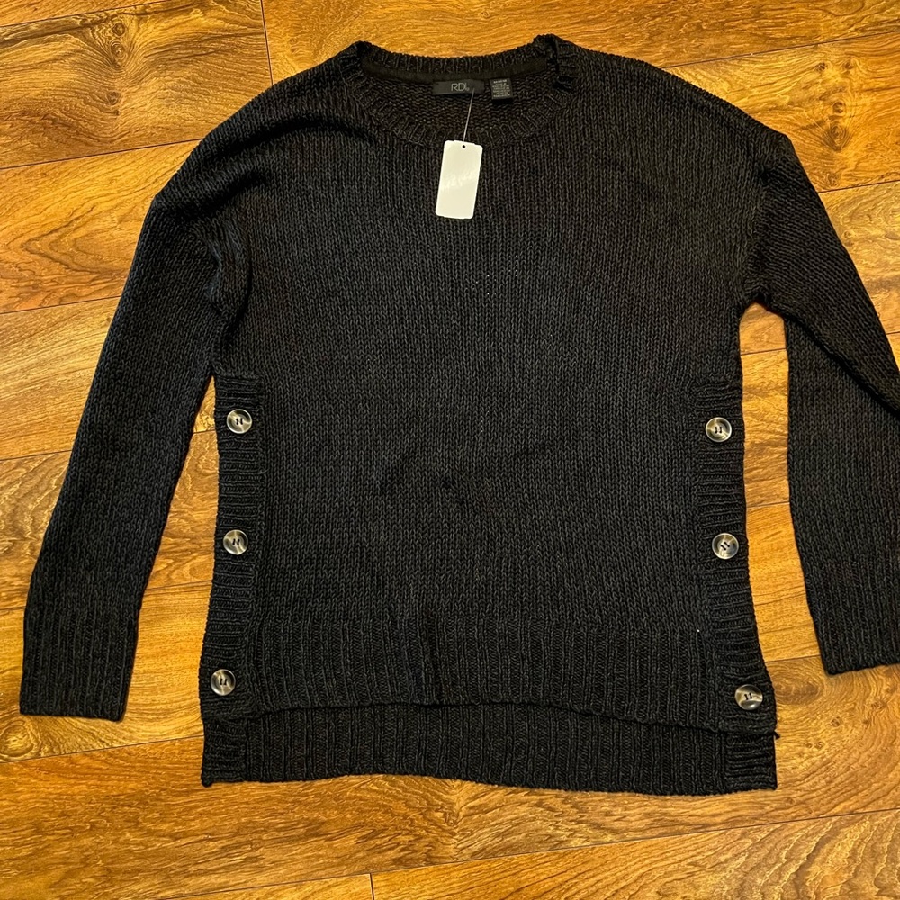 RDI Black/Grey Sweater with Side Buttons, M